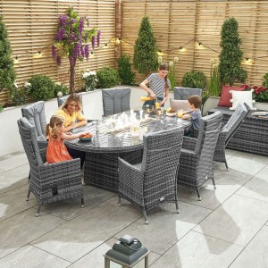 Nova Garden Furniture Ruxley Grey 8 Seat  2m x 1.2m Oval Dining Set With Fire Pit Nova Garden Furniture Ruxley Grey 8 Seat  2m x 1.2m Oval Dining Set With Fire Pit