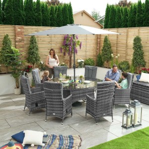 Nova Garden Furniture Ruxley Grey 8 Seat 1.8m Dining Set With Ice Bucket