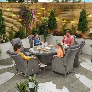 Nova Garden Furniture Carolina White Wash Rattan 6 Seat Oval Dining Set with Ice Bucket