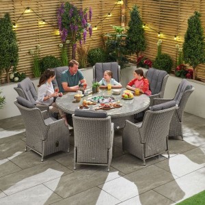 Nova Garden Furniture Carolina White Wash Rattan 8 Seat Round Dining Set with Ice Bucket Nova Garden Furniture Carolina White Wash Rattan 8 Seat Round Dining Set with Ice Bucket
