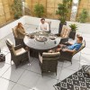 Nova Garden Furniture Ruxley Brown Rattan 6 Seat 1.5m Round Dining Set with Fire Pit