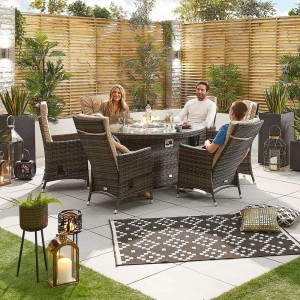Nova Garden Furniture Ruxley Brown Rattan 6 Seat 1.5m Round Dining Set with Fire Pit Nova Garden Furniture Ruxley Brown Rattan 6 Seat 1.5m Round Dining Set with Fire Pit