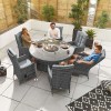 Nova Garden Furniture Ruxley Grey Rattan 6 Seat 1.5m Round Dining Set with Fire Pit