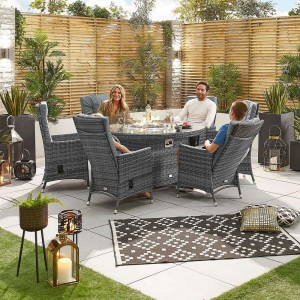 Nova Garden Furniture Ruxley Grey Rattan 6 Seat 1.5m Round Dining Set with Fire Pit Nova Garden Furniture Ruxley Grey Rattan 6 Seat 1.5m Round Dining Set with Fire Pit