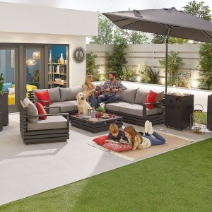 Nova Garden Furniture San Marino Grey Aluminium Corner Sofa Set With Coffee Table
