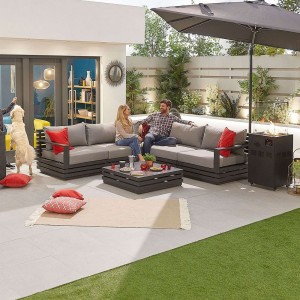 Nova Garden Furniture San Marino Grey Aluminium Corner Sofa Set With Coffee Table