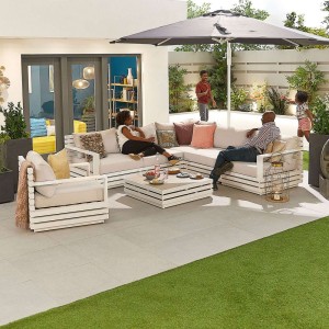 Nova Garden Furniture San Marino White Aluminium Corner Sofa Set With Coffee Table