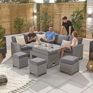 Nova Ciara White Wash Rattan Left Hand Corner Dining Set with Parasol Hole Rising Table Nova Ciara White Wash Rattan Left Hand Corner Dining Set with Parasol Hole Rising Table