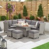 Nova Garden Furniture Ciara White Wash Rattan Left Hand Reclining Corner Dining Set with Firepit