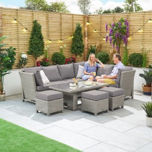 Nova Garden Furniture Ciara White Wash Rattan Right Hand Reclining Corner Dining Set with Rising Table Nova Garden Furniture Ciara White Wash Rattan Right Hand Reclining Corner Dining Set with Rising Table