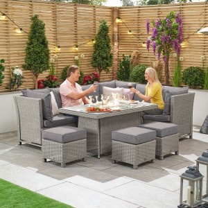 Nova Garden Furniture Ciara White Wash Rattan Right Hand Reclining Corner Dining Set with Firepit Nova Garden Furniture Ciara White Wash Rattan Right Hand Reclining Corner Dining Set with Firepit