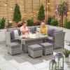 Nova Garden Furniture Ciara White Wash Rattan Right Hand Reclining Corner Dining Set with Firepit