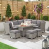 Nova Garden Furniture Ciara White Wash Rattan Right Hand Reclining Corner Dining Set with Firepit