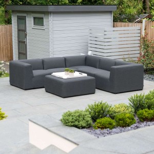 Nova Garden Furniture Toft Dark Grey Square Corner Sofa Set With Footstool