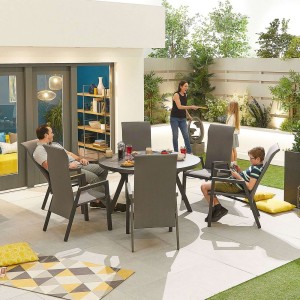 Nova Garden Furniture Venice 6 Seat Grey Round Dining Set