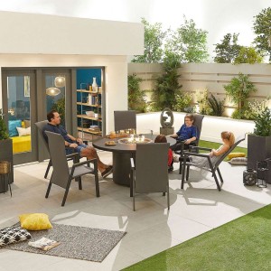 Nova Garden Furniture Venice 6 Seat Grey Round Dining Set With Firepit Nova Garden Furniture Venice 6 Seat Grey Round Dining Set With Firepit