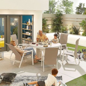 Nova Garden Furniture Venice 6 Seat White Round Dining Set With Firepit Nova Garden Furniture Venice 6 Seat White Round Dining Set With Firepit