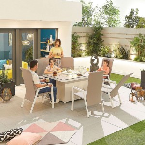 Nova Garden Furniture Venice 6 Seat White Rectangular Dining Set With Firepit Nova Garden Furniture Venice 6 Seat White Rectangular Dining Set With Firepit