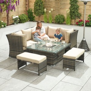 Nova Garden Furniture Cambridge Brown Weave Compact Reclining Corner Dining Set with Rising Firepit Nova Garden Furniture Cambridge Brown Weave Compact Reclining Corner Dining Set with Rising Firepit