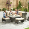 Nova Garden Furniture Cambridge Brown Weave Compact Reclining Corner Dining Set with Rising Firepit