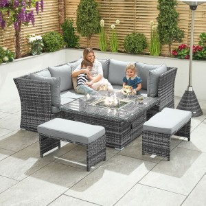 Nova Garden Furniture Cambridge Grey Weave Compact Reclining Corner Dining Set with Rising Firepit Nova Garden Furniture Cambridge Grey Weave Compact Reclining Corner Dining Set with Rising Firepit