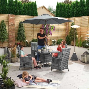 Nova Garden Furniture Ruxley Grey 4 Seat 1m Square Rattan Dining Set