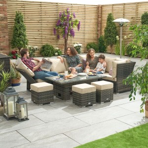 Nova Garden Furniture Cambridge Brown Weave Right Hand Reclining Corner Dining Set with Rising Table