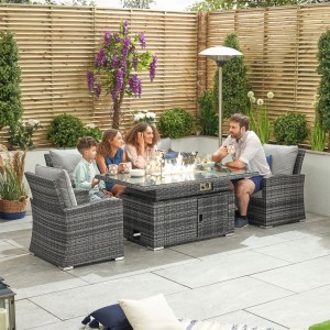 Nova Garden Furniture Cambridge Grey Weave 3 Seat Sofa Dining Set with Rising Firepit Nova Garden Furniture Cambridge Grey Weave 3 Seat Sofa Dining Set with Rising Firepit