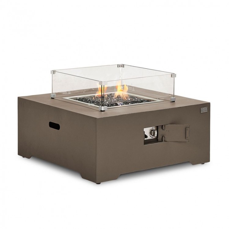 Nova Garden Furniture Lunar Square Coffee Finish Gas Fire Pit Coffee Table with Wind Guard & Cover