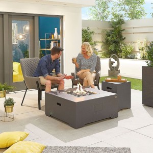 Nova Garden Furniture Lunar Square Dark Grey Gas Fire Pit Coffee Table with Wind Guard & Cover Nova Garden Furniture Lunar Square Dark Grey Gas Fire Pit Coffee Table with Wind Guard & Cover