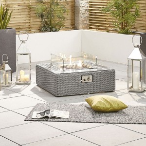 Nova Garden Furniture Luxor White Wash Rattan Square Coffee Table with Firepit
