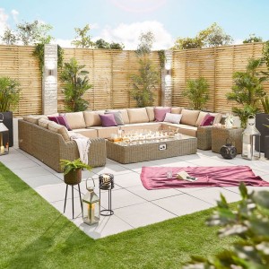 Nova Garden Furniture Luxor Willow 7A Corner Sofa with Firepit Table