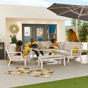Nova Garden Furniture Compact Vogue White Corner Dining Sofa Set With Rising Table And Bench Nova Garden Furniture Compact Vogue White Corner Dining Sofa Set With Rising Table And Bench