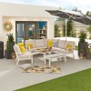 Nova Garden Furniture Compact Vogue White Corner Dining Sofa Set With Rising Table And Bench