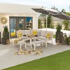 Nova Garden Furniture Compact Vogue White Corner Dining Sofa Set With Rising Table And Benches