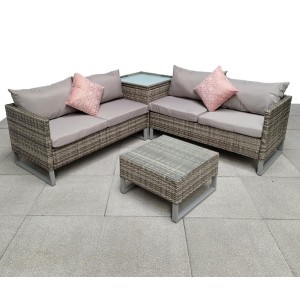 Signature Weave Garden Furniture Lucy Grey Corner sofa with Storage Box Table Signature Weave Garden Furniture Lucy Grey Corner sofa with Storage Box Table