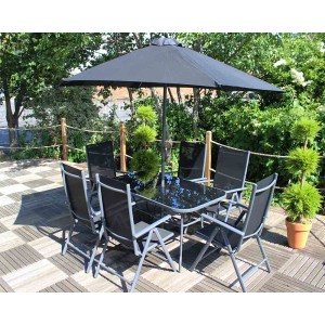 Royalcraft Rio 6 Seater Recliner Dining Set including parasol Royalcraft Rio 6 Seater Recliner Dining Set including parasol