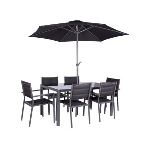Royalcraft Sorrento Black 6 Seater Dining Set Including Parasol Royalcraft Sorrento Black 6 Seater Dining Set Including Parasol