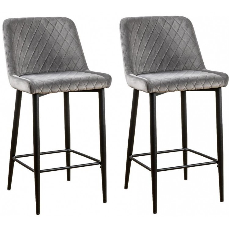 Divine Furniture Grey Soft Touch Diamond Back Bar Stool in Pair