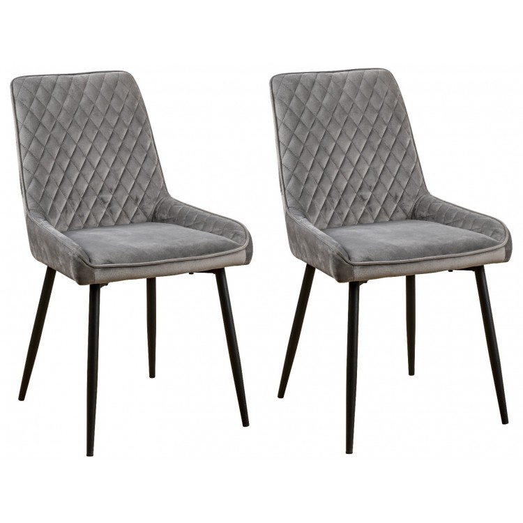 Divine Furniture Grey Soft Touch Diamond Back Dining Chair in Pair