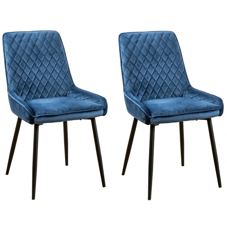 Divine Furniture Blue Soft Touch Diamond Back Dining Chair in Pair