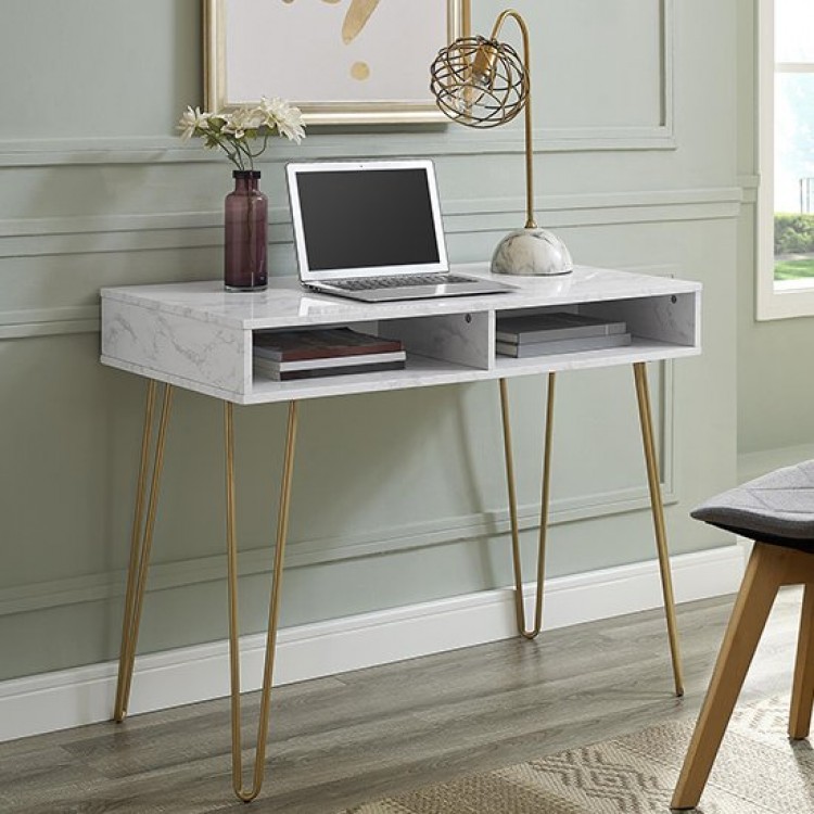 Novogratz Furniture Athena White Marble Study Desk