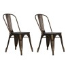 Fusion Furniture Antique Bronze Metal Dining Chair with Wooden Seat (Set of 2)