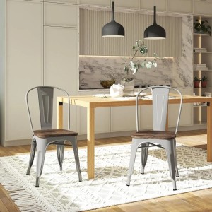 Fusion Furniture Silver Metal Dining Chair with Wooden Seat (Set of 2) Fusion Furniture Silver Metal Dining Chair with Wooden Seat (Set of 2)