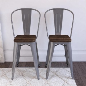 Luxor Furniture Silver 24 inch Metal Counter Stool in Pair Luxor Furniture Silver 24 inch Metal Counter Stool in Pair