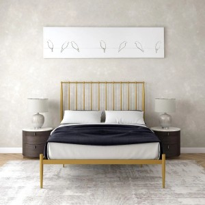 Giulia Furniture Gold Metal Modern Kingsize Bed Giulia Furniture Gold Metal Modern Kingsize Bed