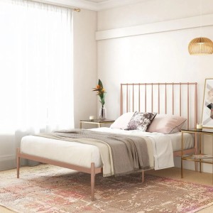 Giulia Furniture Millennial Pink Modern Metal Double Bed Giulia Furniture Millennial Pink Modern Metal Double Bed