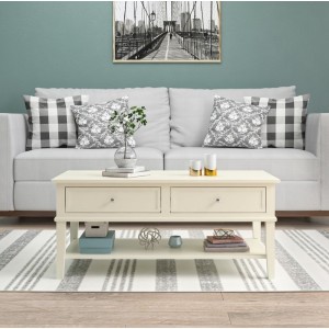 Franklin Wooden Furniture White Coffee Table with 2 Drawers Franklin Wooden Furniture White Coffee Table with 2 Drawers 7917013COMUK
