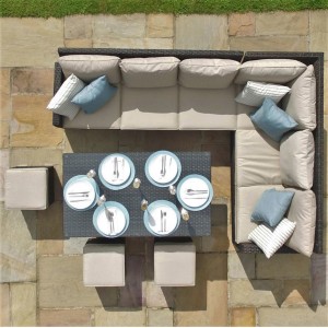 Maze Rattan Garden Furniture Kingston Brown Left Handed Corner Dining Set with Rising Table