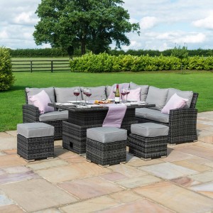 Maze Rattan Garden Furniture Kingston Grey Left Handed Corner Dining Set with Rising Table
